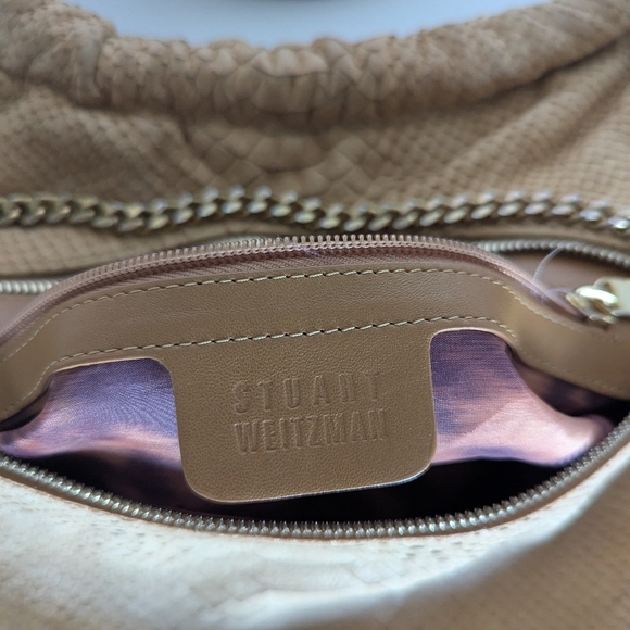 Stuart Weizman Camel Snake Skin Hobo Crossbody Bag with Gold Chain Strap - Picture 6 of 14